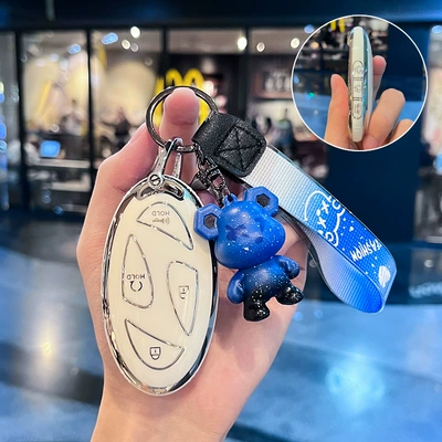 Car key bag modern loniq6 new car - modern-o-model-smart-7-button-single-shell-white-blue-violent-bear-pendant