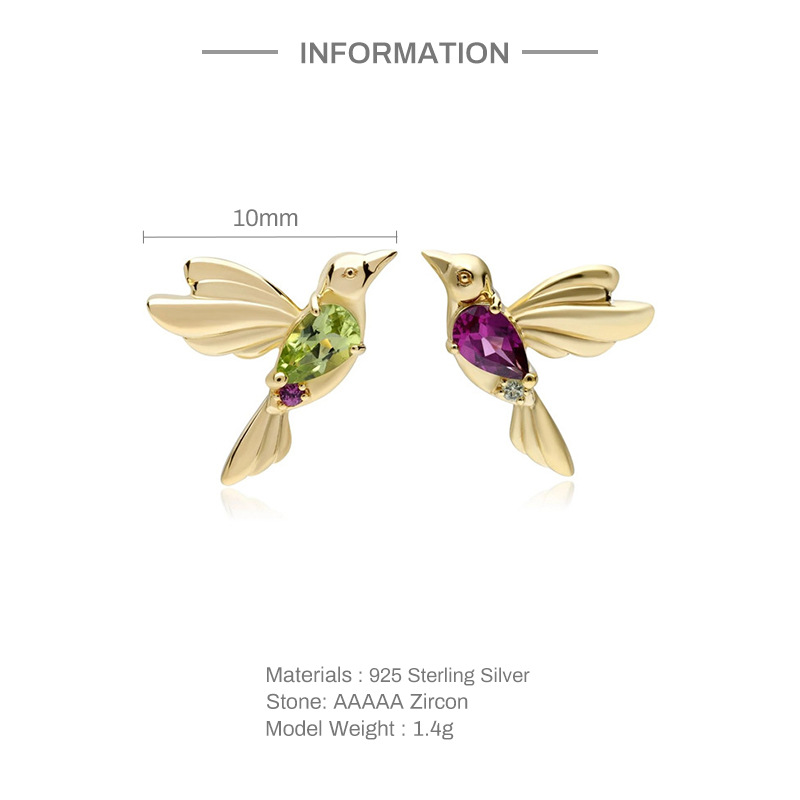 Fashion Bird Sterling Silver Ear Studs Plating Zircon 925 Silver Earrings