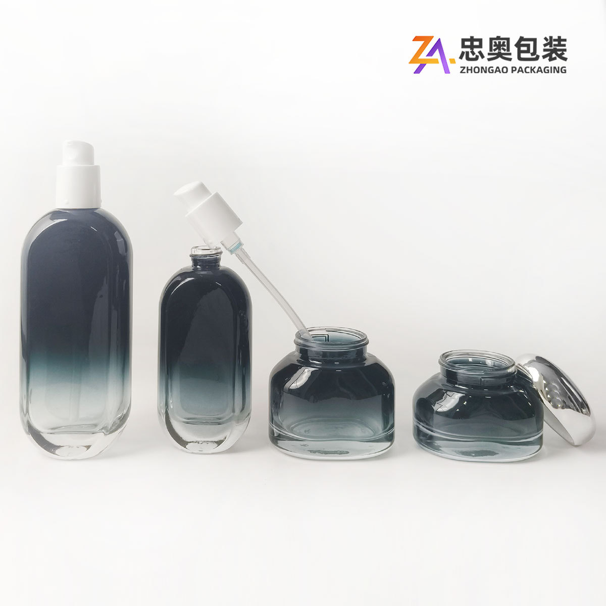 新款扁形化妆品玻璃日化包材球形盖子50ml按压乳液瓶 广口膏霜瓶