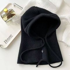 韩国巴拉克拉法帽女秋冬季保暖护耳显脸小大头围灰色针织毛线帽子
