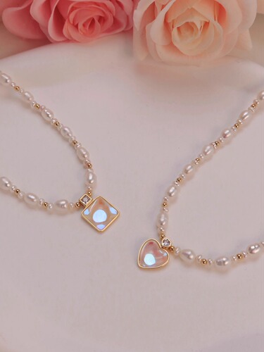 Freshwater Pearl Heart-shaped Cubic Pendant Necklace mermaid Princess Colorful Design Sense Shimmering Irregular Pearl Lock Chain