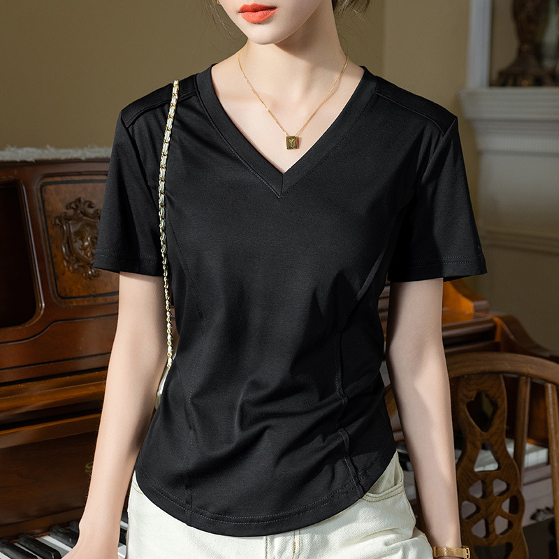 Camiseta de manga corta de algodón mercerizado de doble cara verano de las mujeres 2023