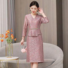 yqwl5627喜婆婆婚宴装礼服裙2025秋季新款重工烫钻亮片修身连衣裙
