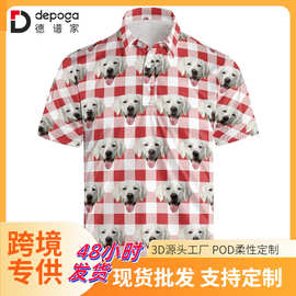跨境专供polo衫男士短袖可爱宠物纪念3D印花上衣亚马逊分销代发