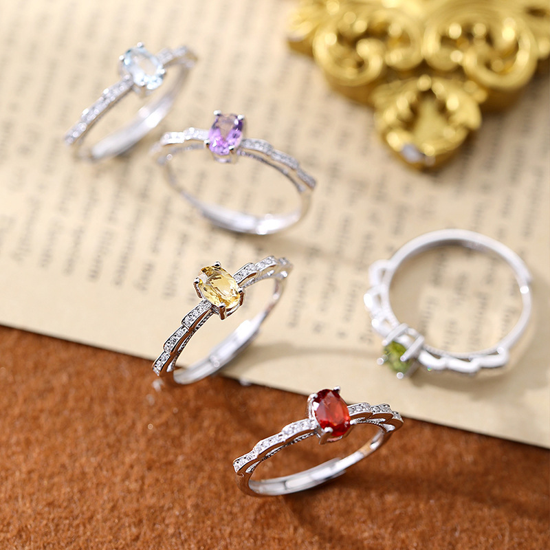 Anillo de plata de ley s925 de la serie del tesoro del color natural, anillo de color ajustable para mujer, pequeño libro rojo, especial transfronterizo