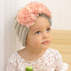2022冬季新品寶寶護頭帽歐美兒童花朵針織套頭帽可愛保暖嬰兒帽子
