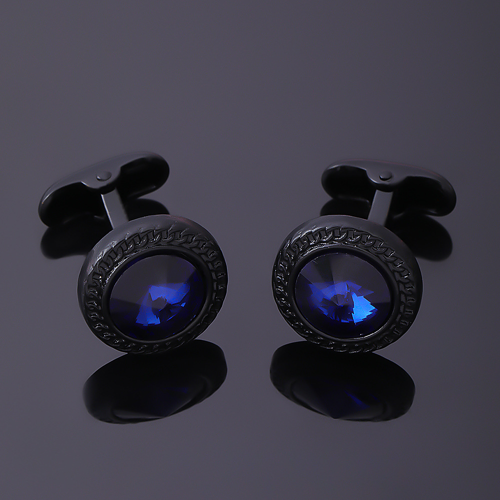 new round electroplated gun black diamond metal cufflinks men's French cuff nails_voghion.com