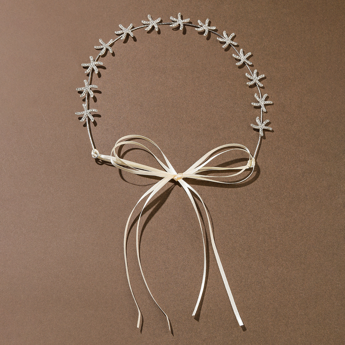 Korean Bridal Star Rhinestone Ribbon Hairband Wedding Headwear Ear Clip Set display picture 1