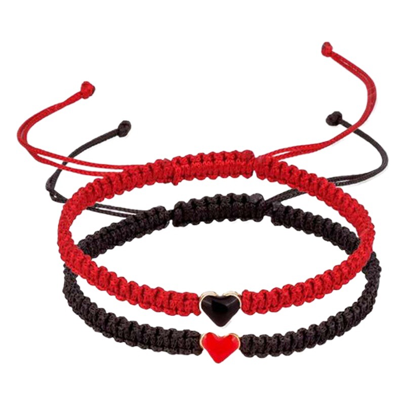 Joyería transfronteriza europea y americana en forma de corazón pulsera tejida a mano pulsera de pareja de amor de las mujeres pulsera de corazón de melocotón blanco y negro al por mayor