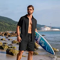 Новый летний спортивный повседневный пляжный костюм из трикотажа с короткими рукавами и пуговицами, 2025 года выпуска.
