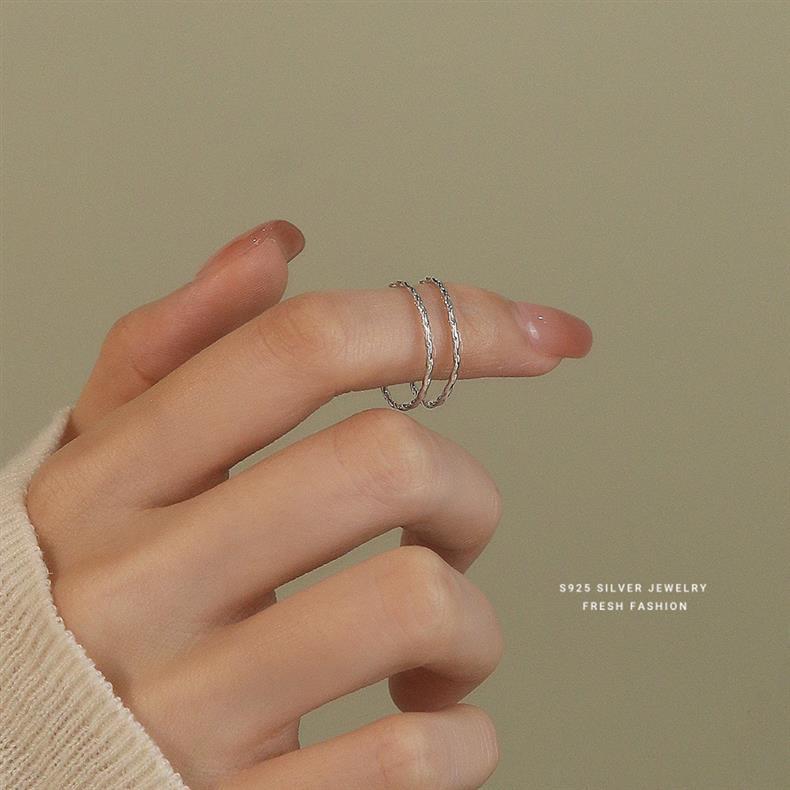 Korean version Fried Dough Twists plain thin women s sterling silver extremely simple style versatile opening forefinger_voghion.com