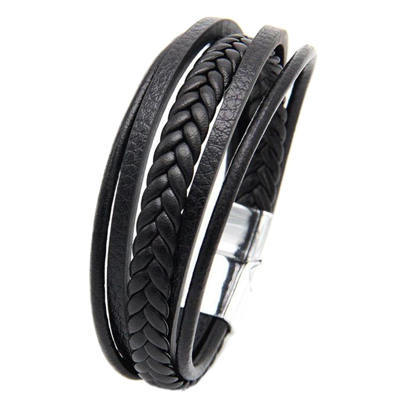 Amazon Venta caliente comercio exterior de múltiples capas pulsera tejida a mano hombres europeos y americanos joyería de cuero cuerda magnética retro pulsera