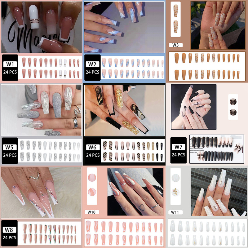 Cross-border bestseller in Europe and America: extra-long square press-on nails with French-style sparkling diamonds, simple and elegant, ins-style, hot girl look Cross-border bestseller in Europe and America: extra-long square press-on nails with French-style sparkling diamonds, simple and elegant, ins-style, hot girl look