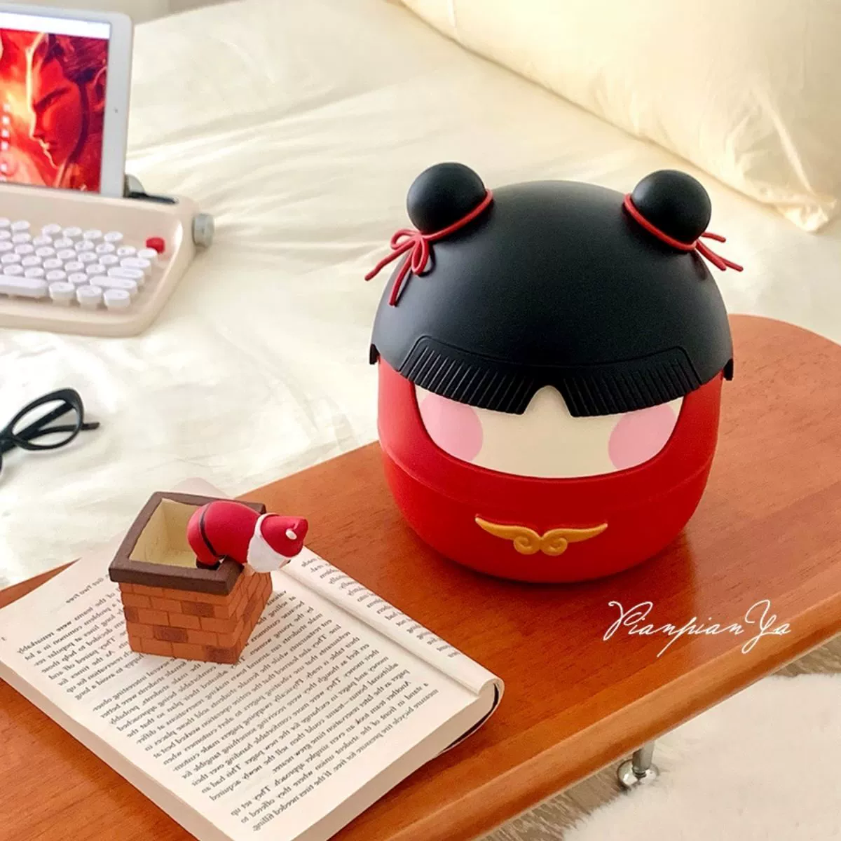 Настольный мусорный бак в стиле Nezha, бытовой мусорный бак в китайском стиле с откидной крышкой, ведро для хранения мусора, ящик для хранения