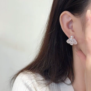 蕾丝桃心珍珠耳环女 镂空花边公主风花瓣耳钉 高级设计感耳饰批发