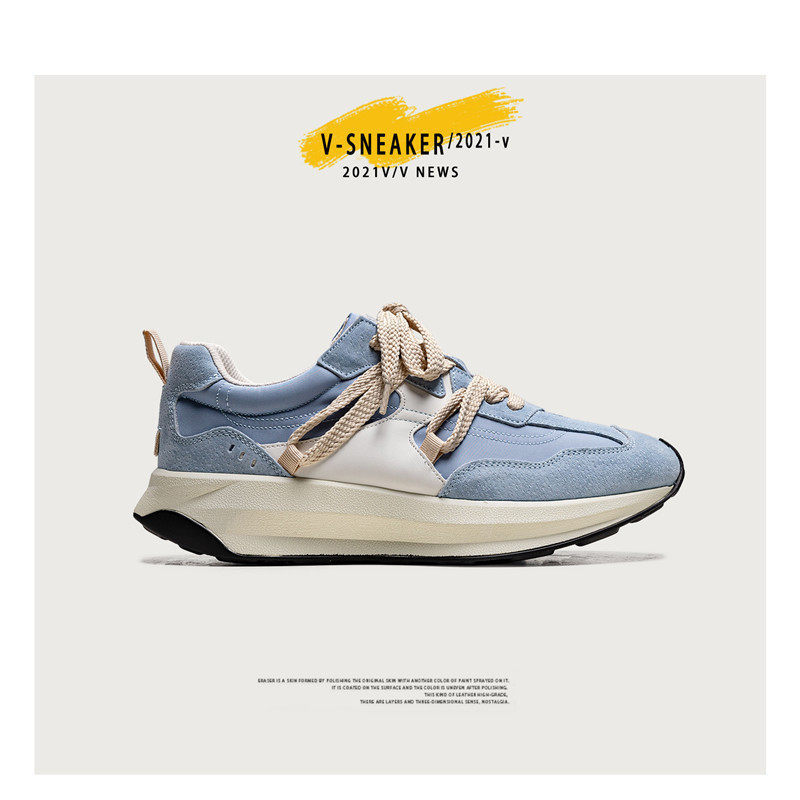 Giày sneaker nam phối màu , nhẹ thoáng khí, đế bệt — màu xanh, màu xám