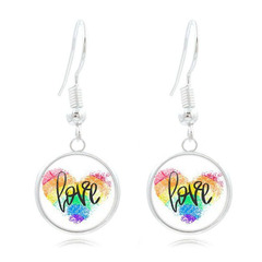 Rainbow Color Heart LOVE Time Gem Earrings for Women, Cross-Border Best Seller, Long Drop, Non-Fading Earrings, Ear Hooks, Small Gift