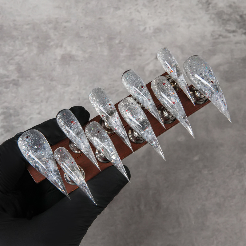 Clear and colorful glitter dragon claw press-on nails, sharp and pointed fake nails, high-end detachable handmade manicure Clear and colorful glitter dragon claw press-on nails, sharp and pointed fake nails, high-end detachable handmade manicure