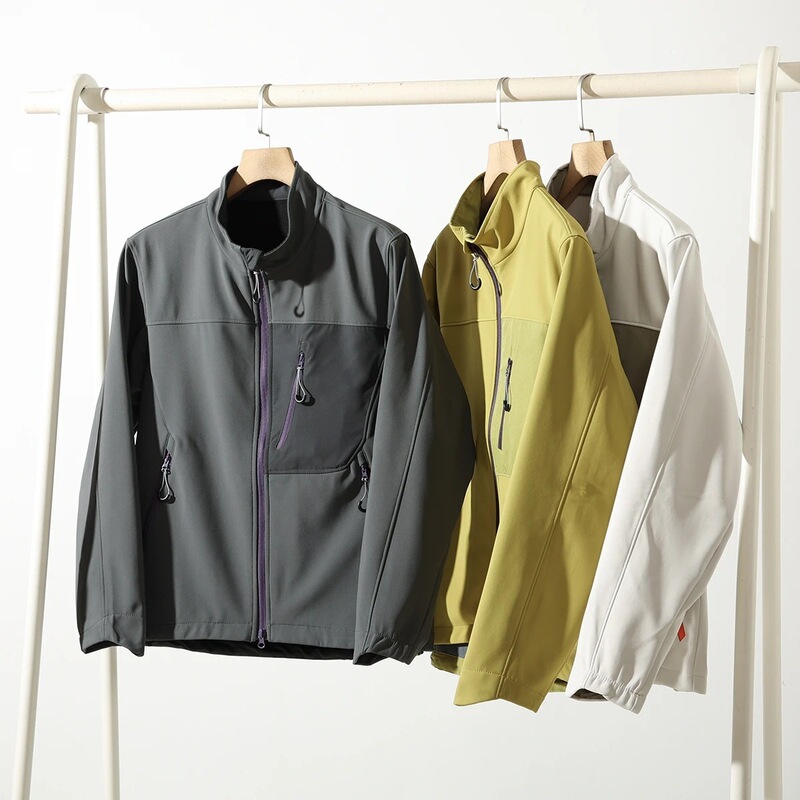New Foreign Trade Style Stand-Collar Workwear with Color-Blocking Zipper, High-End Outdoor Softshell Fleece-Lined Men's Jacket 6407