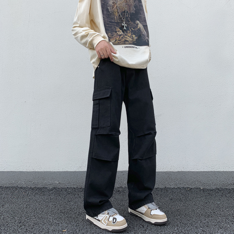 Lktm hombres # americano retro verde del ejército paracaidista trajes de los VIbe Loose straight casual Denim Pantalones