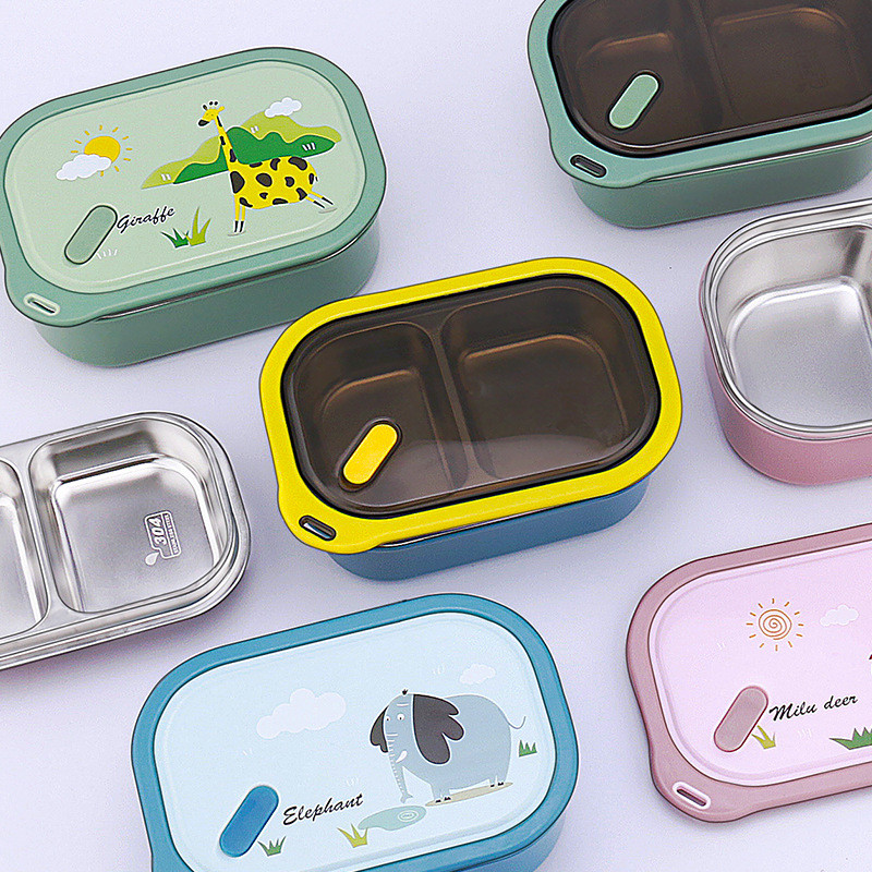 Xinfan 304 de acero inoxidable con aislamiento lonchera de una sola capa compartimiento del estudiante calefacción portátil caja de almuerzo de dibujos animados