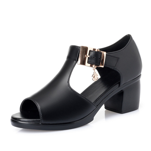 2020 summer new style fish mouth fashion casual mom thick heel buckle sandals for women plus size mom sandals for women
