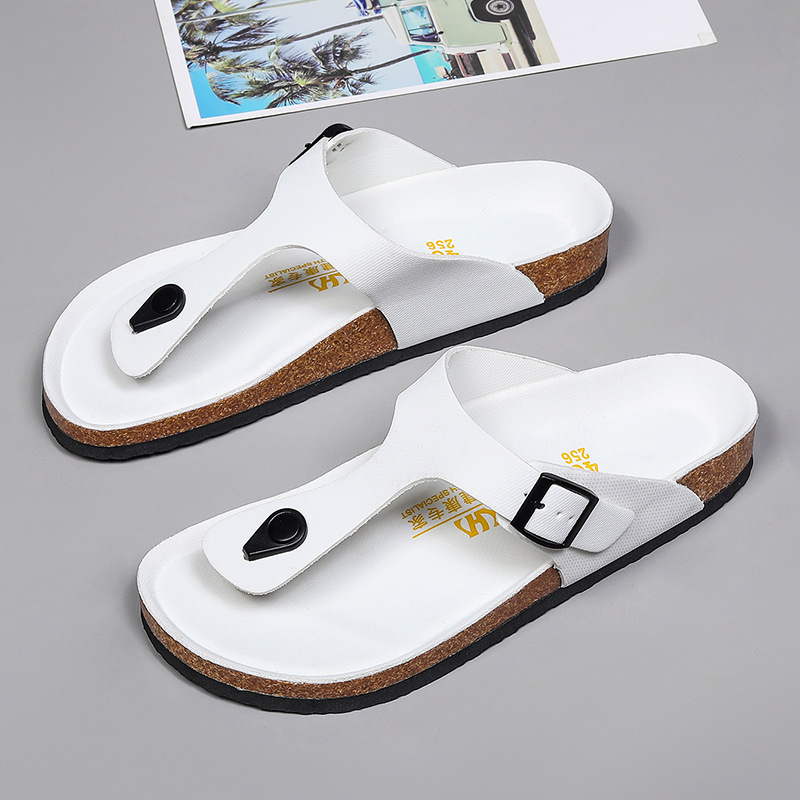 Summer men's double buckle oil wax shoes flat slippers cork sandals beach shoes women's slippers a wholesale