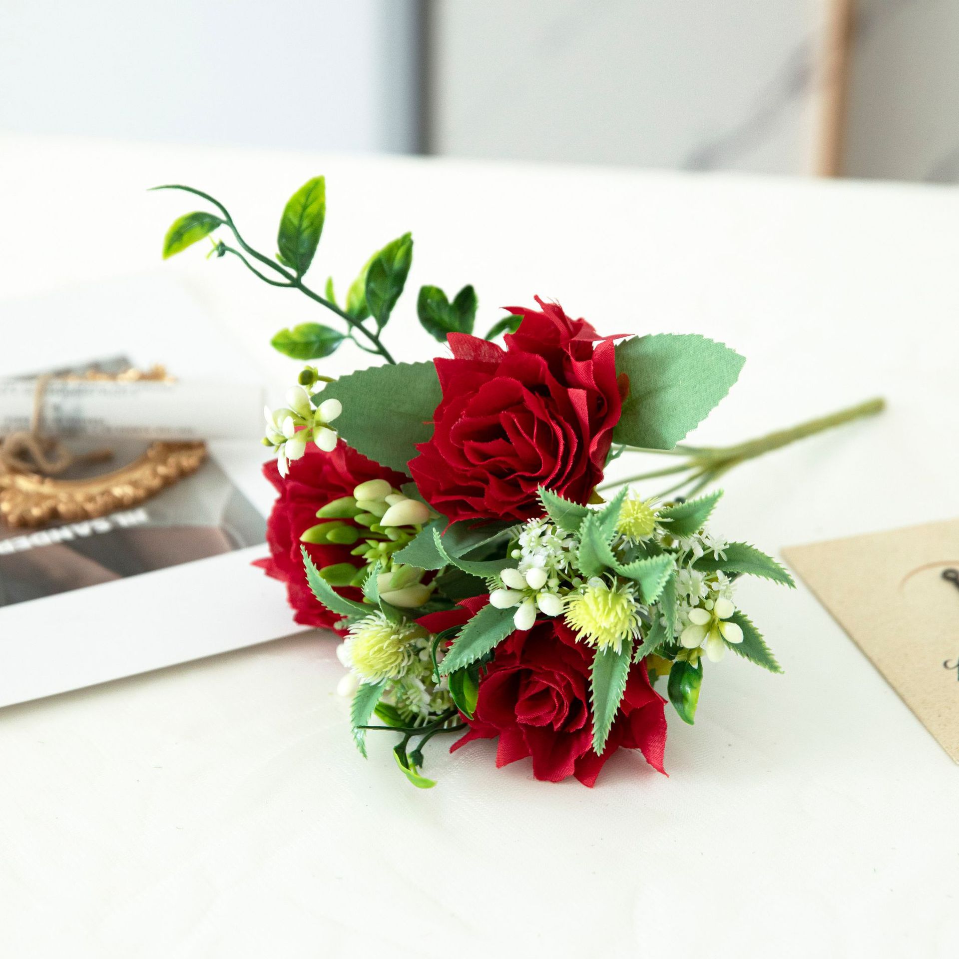 Ramo artificial de rosa Baihuabang, estilo europeo blanco, flores falsas en stock al por mayor