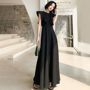 French-Style Evening Dress, Suitable for Summer, Can Be Worn Casually, Elegant Black Satin Performance Choir Dress