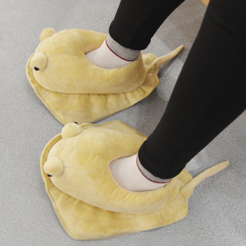 新品跨境Monster fish slippers黄貂魔鬼鱼仿真居家卧室毛绒拖鞋