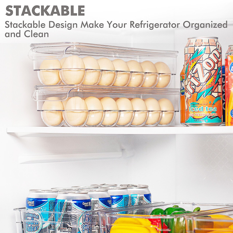家庭用二層透明厚型積み重ね可能冷蔵庫収納ボックス食品卵蓋付き引き出し式用品整理ボックス|undefined