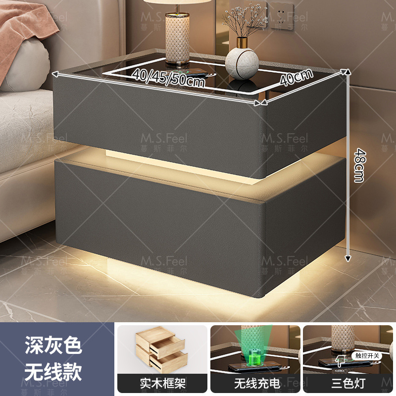 Elegante mesita de noche con luz Internet Celebrity 2023 nuevo dormitorio madera maciza contraseña bloqueo mesita almacenamiento simple moderno