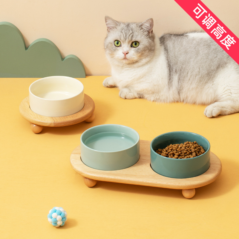 Tazón de cerámica para gatos tazón de comida para perros tazón de comida para gatos tazón para perros tazón para beber tazón doble tazón de protección cervical suministros para mascotas