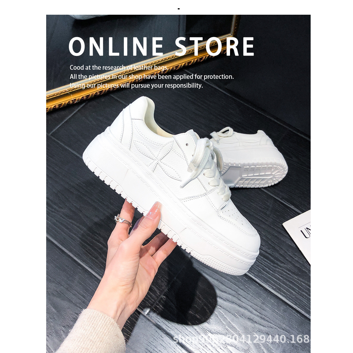 Women's Height-Increasing White Sneakers, Genuine Leather, Thick-Soled Platform Shoes for Petite Women, Casual Versatile Sports Sneakers