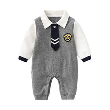 紳士風格男寶寶周歲禮服短袖嬰兒連體衣夏季薄款新生寶寶哈衣爬服