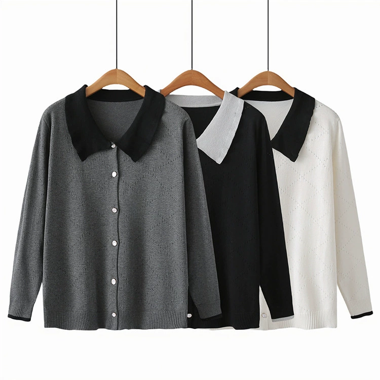 2024 весна, новый женский вязаный кардиган больших размеров, пухлая девушка, уменьшающая возраст, стройнящая, подходящая по цвету, свитер с лацканами, пальто 8317