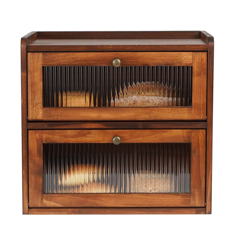 面包盒实木双层松木厨房面包储藏箱翻盖式木质糕点甜品收纳餐具盒