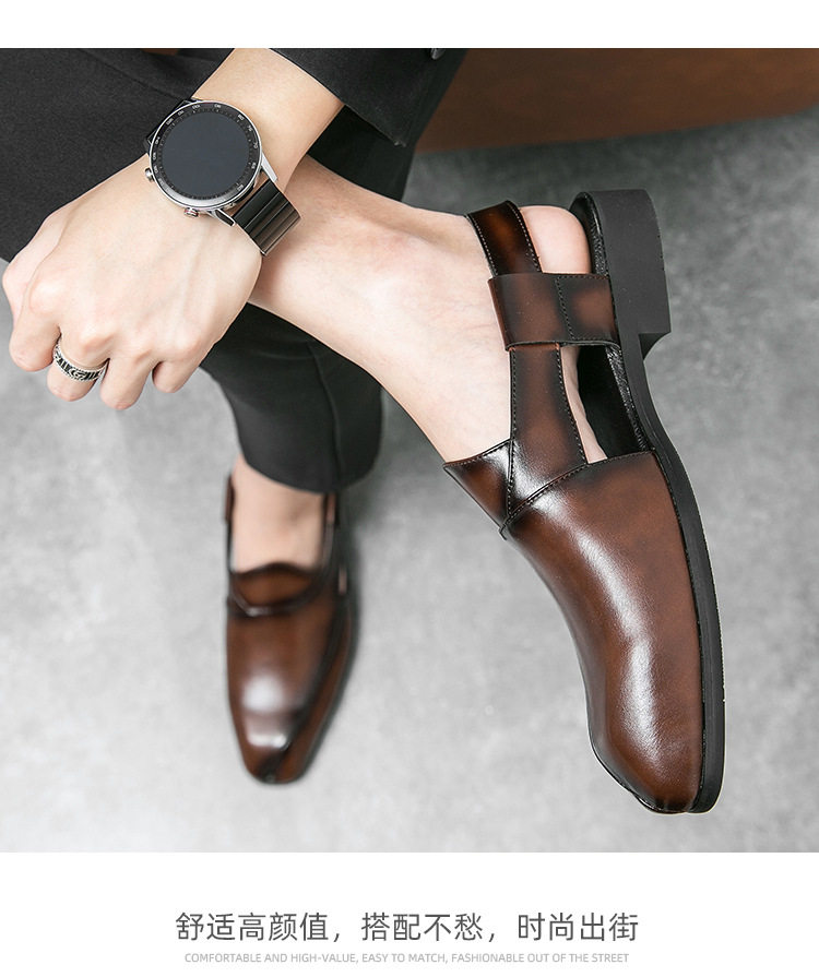 Giày sandal da nam cỡ lớn mũi vuông, quai ngang khóa cài, thoáng khí nhẹ nhàng — 5671 màu nâu, 5671 màu đen chi tiết 11