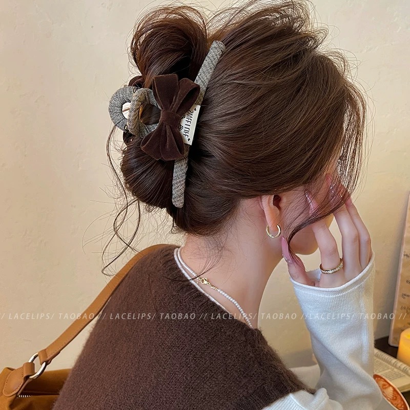 78#Brown bow tie with logo rice plaid wrapping cloth about 13cm