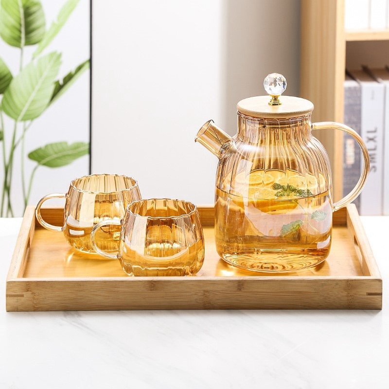 Gran capacidad jugo pote diamante botón vidrio de borosilicato botella de agua fría estufa de cerámica eléctrica calefacción vidrio de grano vertical botella de agua fría