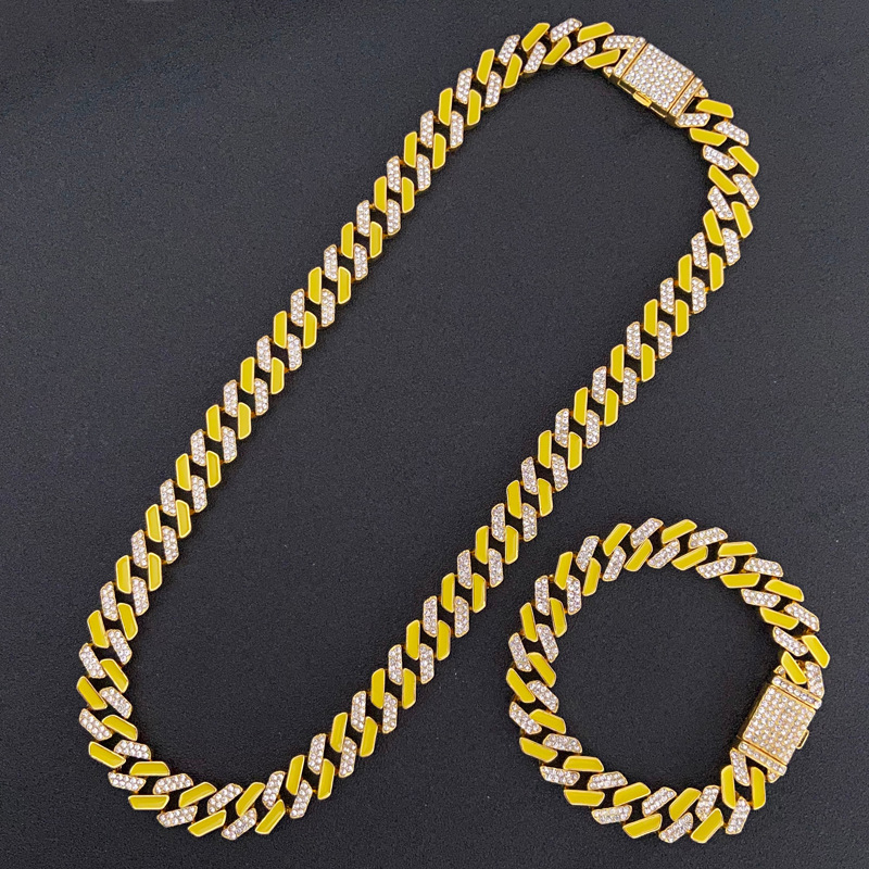 Hip Hop Necklace Wholesale European And American Hip Hop Style Cuban Link Chain Color Fashion Brand Metal Chunky Necklace Men's Necklace Cross-border Accessories display picture 6