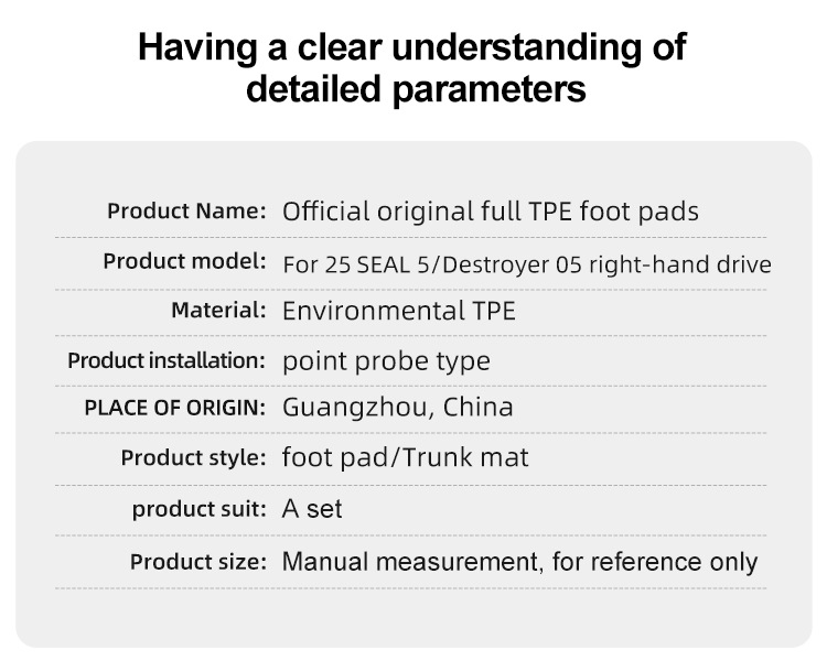 Car Floor Mats TPE For 25 BYD SEAL 5/BYD Destroyer 05