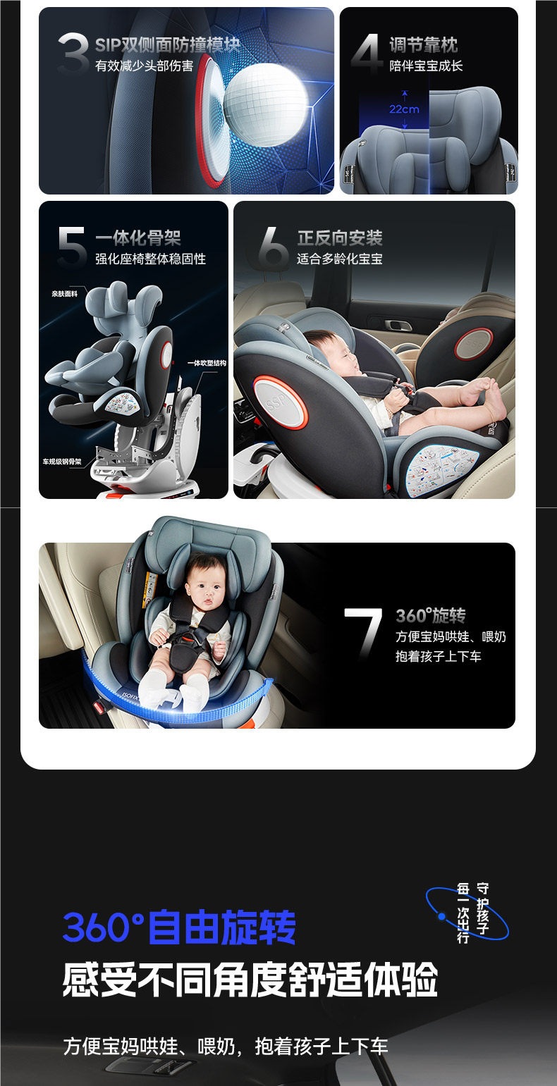 Qiao Beibi Kids Safety Seat for Cars, Suitable for Infants and Toddlers, Newborns, Ages 0-4-12, Can Sit or Recline
