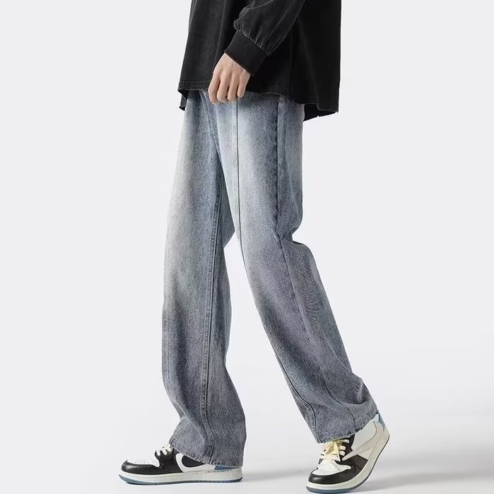 Vaqueros negros de la calle americana, pantalones vaqueros de la calle alta para hombres, vaqueros rectos y todo fósforo