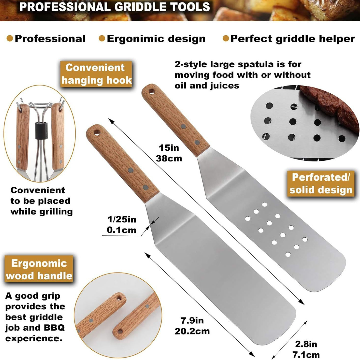 Juego de utensilios para hornear de acero inoxidable pala pala para acampar al aire libre pala teppanyaki pala para cocinar bistec juego de herramientas para barbacoa