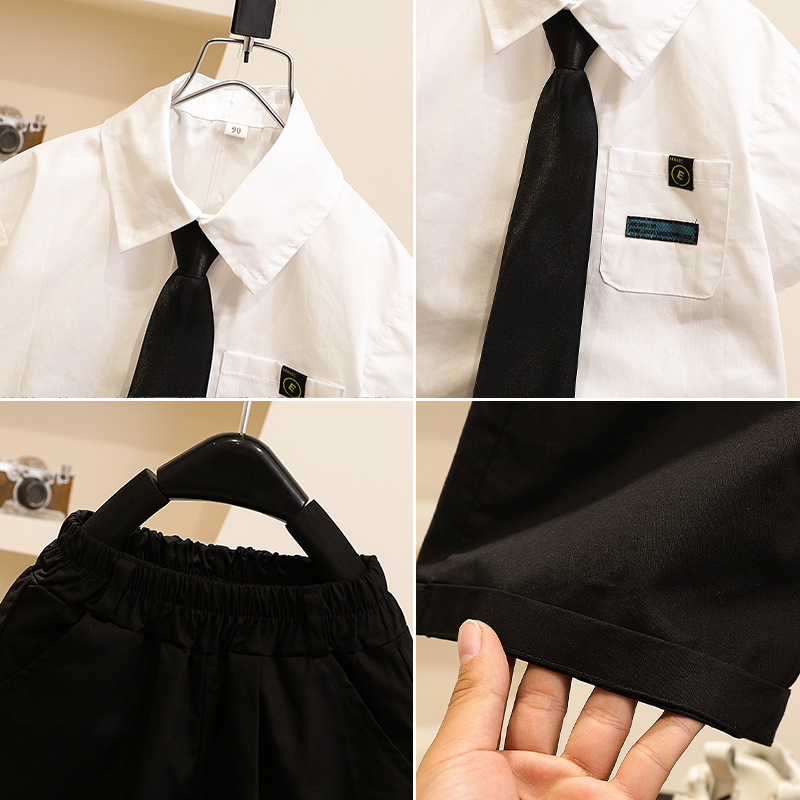 7119 Traje de manga corta para niños 2025 verano nuevo estilo camisa de moda para niños ropa de jardín para bebés ropa de verano de dos piezas de moda