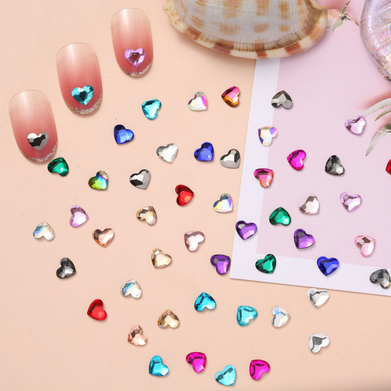 Super Flash Nail Art Love Flat Bottom Diamond Special-shaped Diamond Nail Jewelry Flash Diamond Accessories Girl's Heart Nail Polish Glue QQ Nail Drill