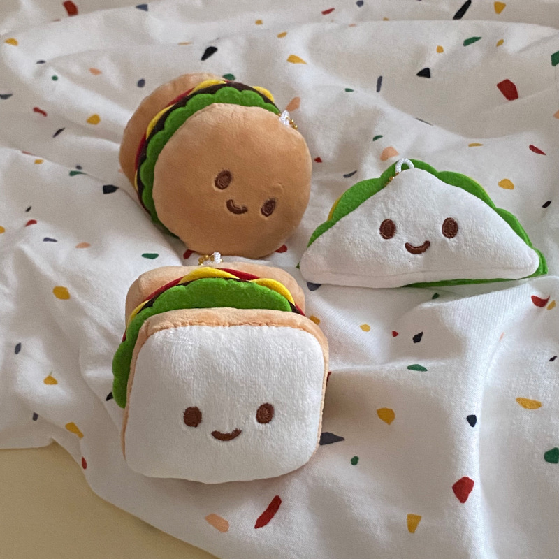 1 Piece Quantity Daily, Shopping Occasion 1 Piece Bag Hamburger Emoji Face Bag Pendant Keychain Plush Women's Cute Bag Pendant Keychain