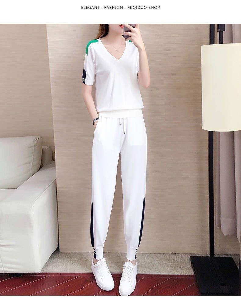 Women's Casual Sports Suit Set Short Sleeved Cropped Pants Fashionable And Stylish Two Piece Set Summer Style 2026 Popular New_ecoleips.com