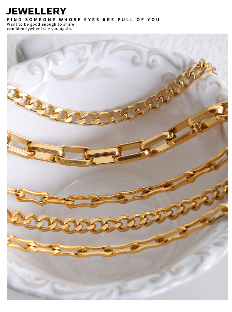 11g Weight 0.03µm-0.05µm Gold Plating Thickness PVD Coated Gold Plating Process 18K Real Gold Plated, Real Gold Plated Plating Material Bracelets, Necklace Classification Necklace + Jewelry Quantity Daily, Street Occasion 304 Stainless Steel Material Solid Color Pattern Unisex Gender Hip-Hop, Simple Style Style Waterproof Non Tarnish, Plating Craft PVD Coated Real Gold Plated 18K Gold Solid Color Titanium Steel Hip-Hop Simple Style Waterproof Non Tarnish Bracelets Necklace 6